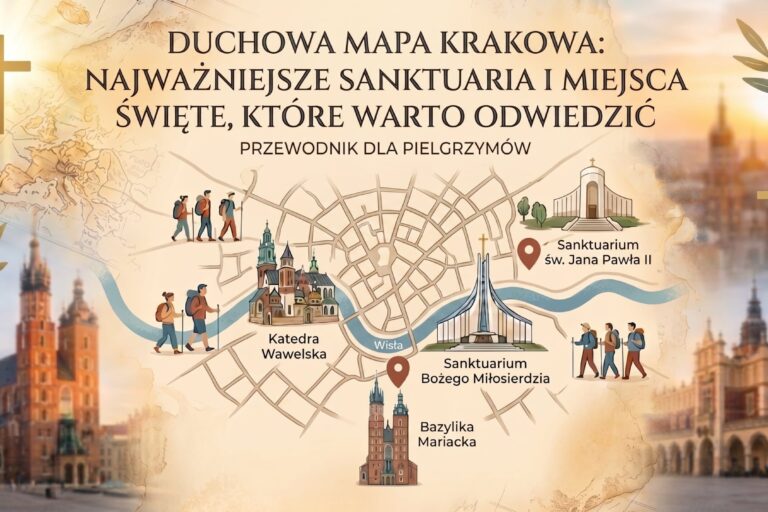 Mapa sanktuariów w Krakowie dla pielgrzymów – trasa zwiedzania Łagiewniki, Wawel i Mariacki